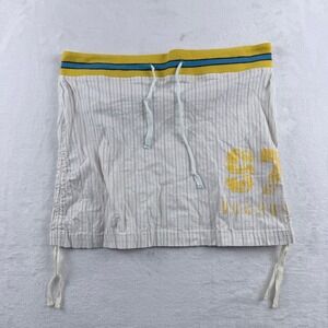 Y2K Vacuum Mini Skirt Pinstripe Graphic Drawstring Size D 36
